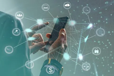 Digital communication and virtual screen metaverse technology concept WEB 3.0 Stock Photos