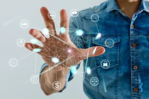 Digital communication and virtual screen metaverse technology concept WEB 3.0 Stock Photos