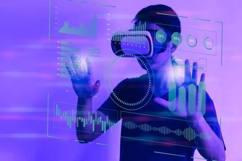 Digital communication and virtual technology concept WEB 3.0.Man using virtua Foto stock