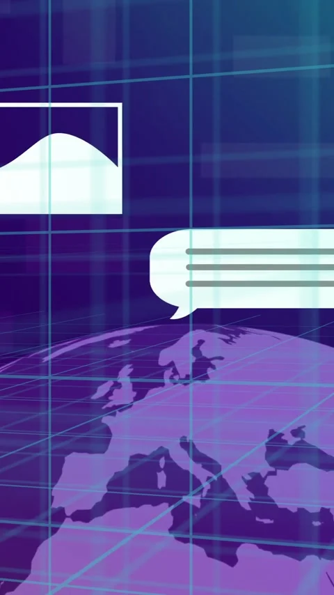 Digital communication animation over globe with chat bubbles and image icon Stock Footage 343645617