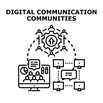Digital communication communities collaborating online using technology Stock Illustration