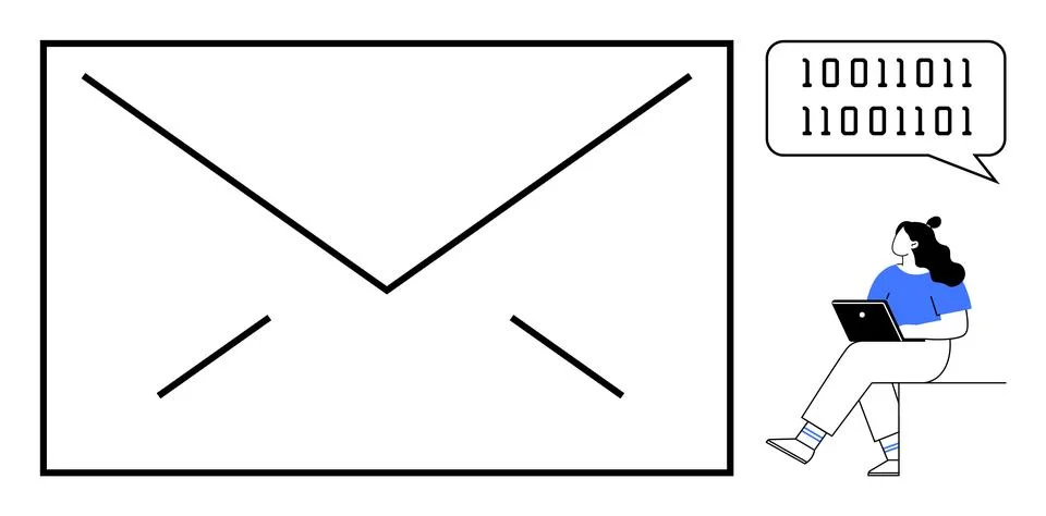 Digital Communication Concept with Binary Code and Email Symbol Featuring W.. 스톡 일러스트