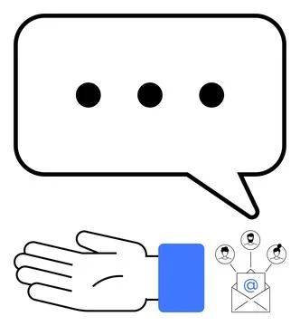 Digital Communication Concept with Chat Bubble, Hand Gesture and Email Conn.. Illustrazione stock