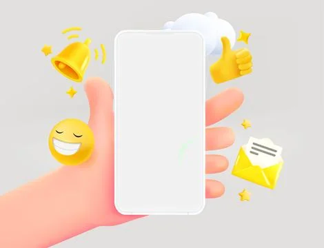 Digital communication concept. Hand holding smartphone. 3d vector illustratio Stock-Illustration