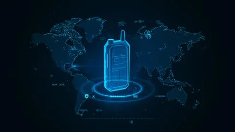 Digital Communication Device Overlayed on World Map in Futuristic Style Stock Illustration