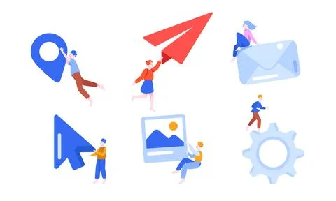 Digital Communication Elements Featuring Icons and Creative Characters for イラスト素材