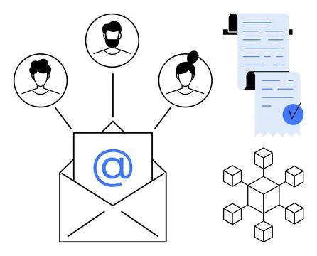Digital Communication with Email, Networking, and Documents Stock Illustration