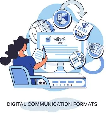 Digital communication formats metaphor, content with online data and social Stock Illustration
