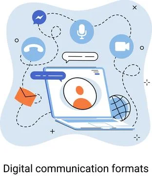 Digital communication formats metaphor, content with online data and social Illustrazione stock