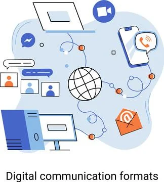 Digital communication formats metaphor, content with online data and social Illustrazione stock