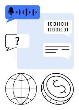 Digital Communication Icons Featuring Speech, Data Exchange, Global Connect.. Stock Illustration