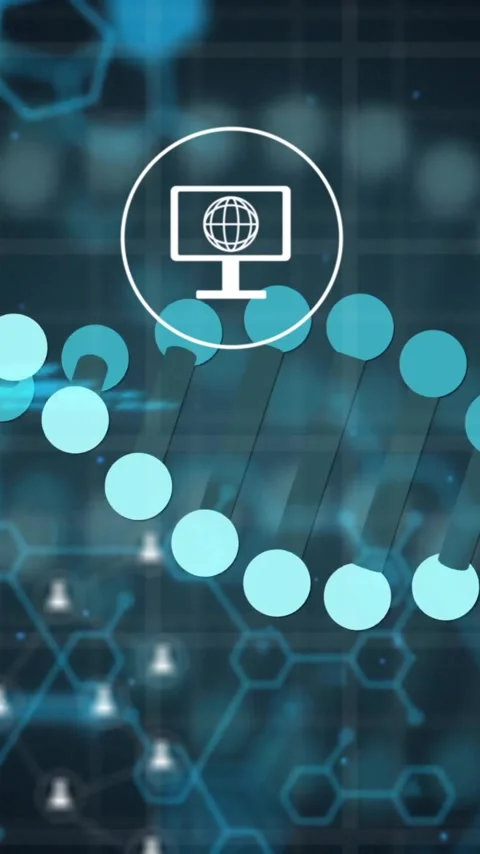 Digital communication icons over abstract network and data processing animation Stock Footage 343028513