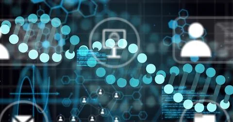 Digital communication icons over abstract network and data processing image 스톡 일러스트