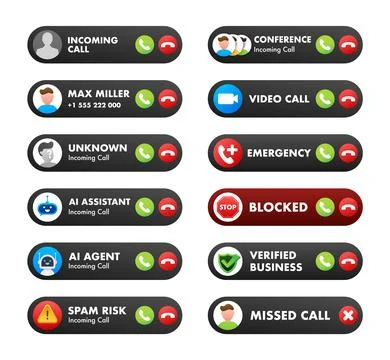 Digital communication incoming call notification user interface set Stock Illustration