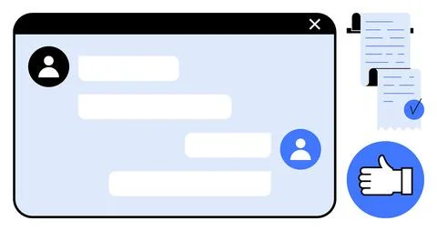 Digital Communication Interface with Chat Box, Documents, and Approval Icon 스톡 일러스트