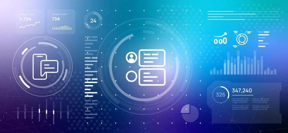 Digital communication interface with chat bubbles data visualization online Illustrazione stock