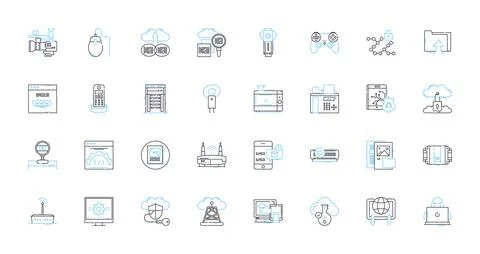 Digital communication linear icons set. Messaging, Email, Social media, Chatting Stock Illustration