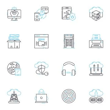 Digital communication linear icons set. Messaging, Email, Social media, Chatting Stock Illustration