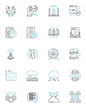 Digital communication linear icons set. Email, Texting, Socialmedia, Messaging 스톡 일러스트