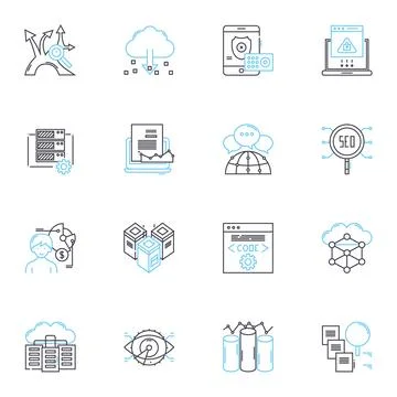 Digital communication linear icons set. Email, Texting, Socialmedia, Messaging 스톡 일러스트