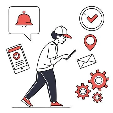 Digital communication mobile notifications and online activity icons Stock Illustration