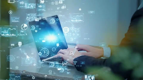 Digital communication network concept. Programming. Digital transformation. Stock Footage 143823101