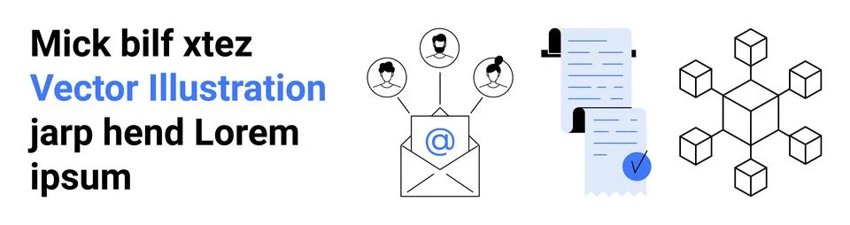 Digital Communication Network Elements with Email, Documents, and Blockchain 스톡 일러스트