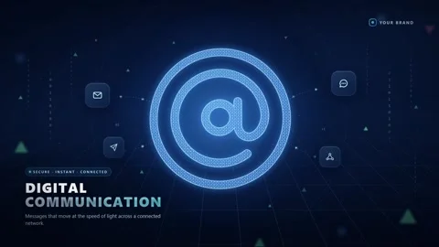Digital Communication Network with Glowing Email Symbols on Blue Grid Vidéo 347869888
