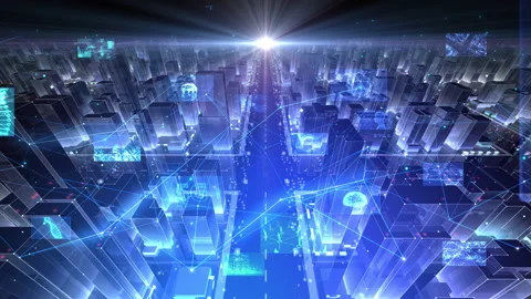 Digital Communication Network Technology AI BigData City Mix Zoom B3 Vidéo 139038611