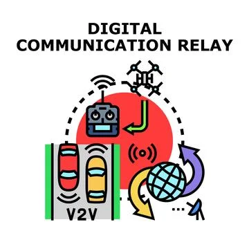 Digital communication relay concept connecting vehicles globally Stock Illustration