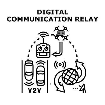 Digital communication relay concept connecting vehicles globally Stock Illustration