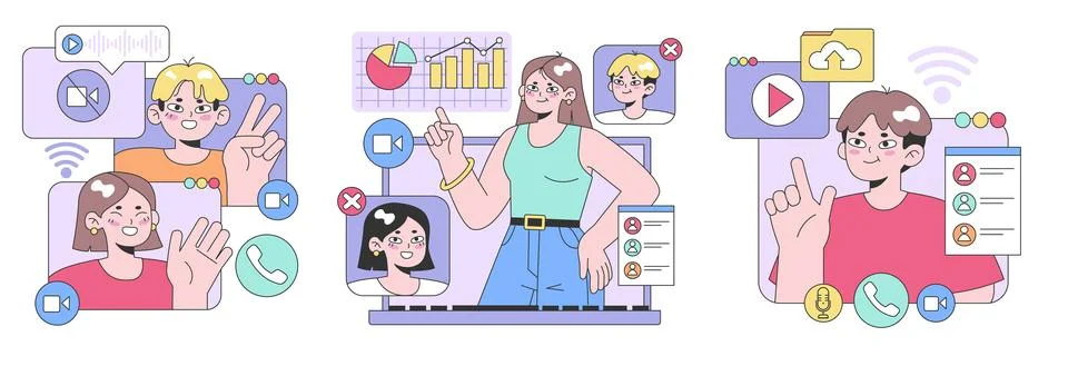 Digital Communication set. Flat vector illustration Illustrazione stock