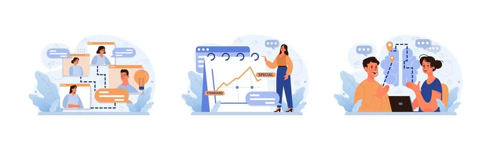 Digital Communication set. Flat vector illustration 스톡 일러스트