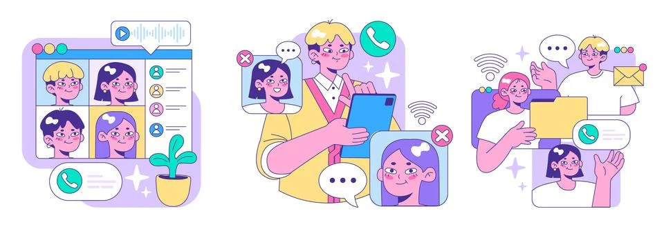 Digital Communication set. Flat vector illustration Illustrazione stock