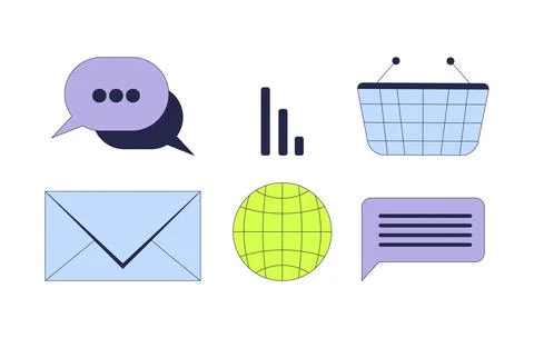 Digital communication social network 2D cartoon objects set Stock Illustration