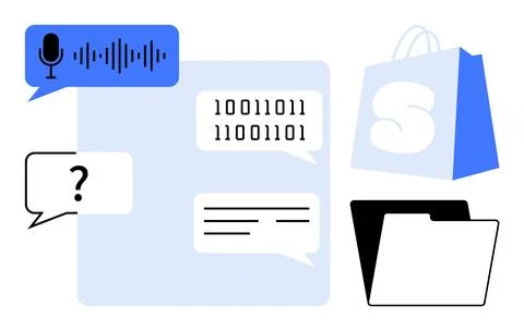 Digital Communication Tools and Data Management Concepts in Modern Design Stock Illustration
