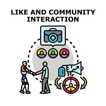 Digital community interaction and artificial intelligence collaboration Stock Illustration