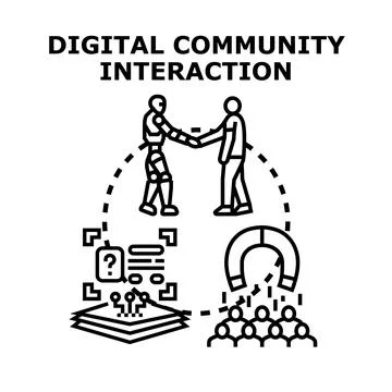 Digital community interaction with artificial intelligence and people Stock Illustration