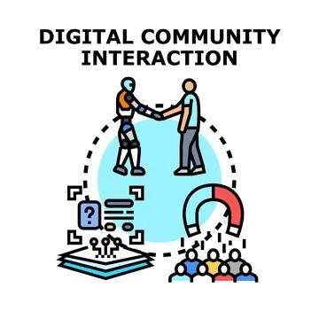 Digital community interaction with artificial intelligence and people Stock Illustration