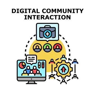 Digital community interaction connecting global team Illustrazione stock