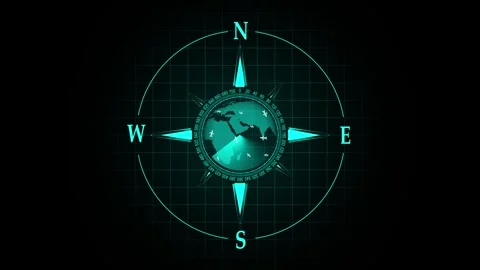Digital compass navigation system with glowing earth. Digital compass navig.. Stock Footage 336896343