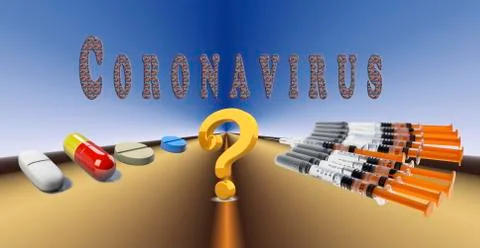 Digital Composing pills and syringes with question mark symbolic picture Illustration