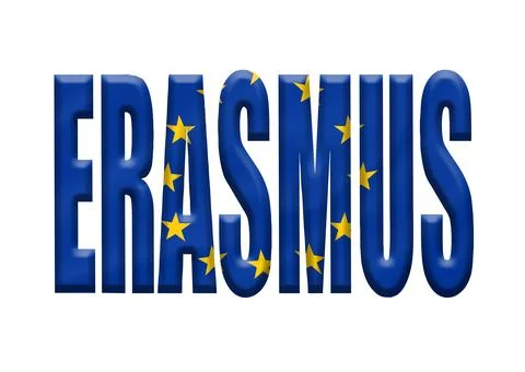 Digital Composite. 16th December 2025..The word ERASMUS with a fabric overlay Ilustração Stock