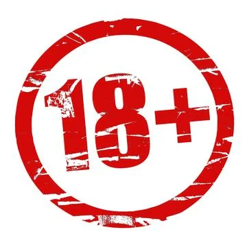 Digital composite 28th May 2025..Red rubber stamp effect with the text 18+. T Stock Illustration