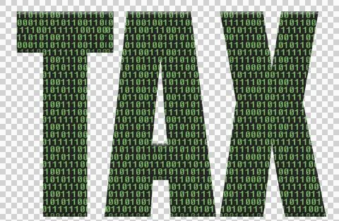 Digital composite. 30th May 2025..The word TAX with an overlay of green compu Illustrazione stock