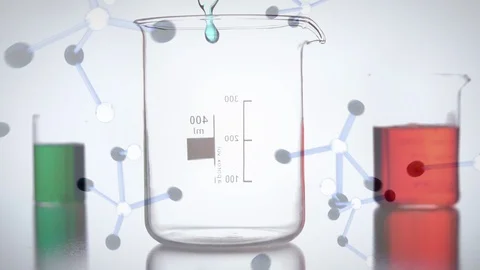 Digital composite of 3D molecules and chemical liquids Video stock 107406101