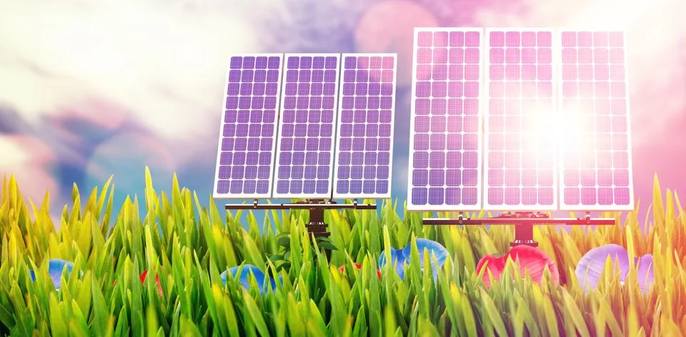Digital composite of 3d solar panel Stock Illustration