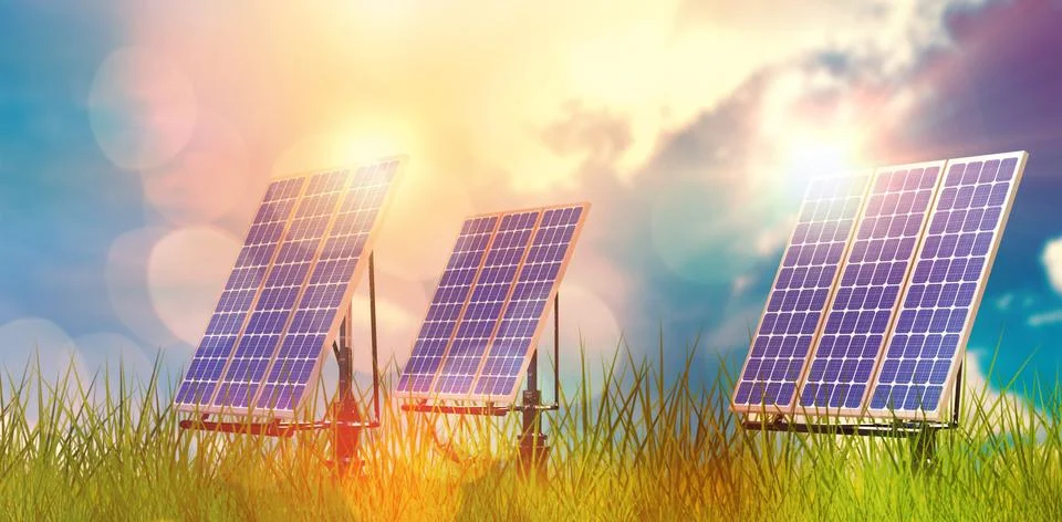 Digital composite of 3d solar panel Stock Illustration