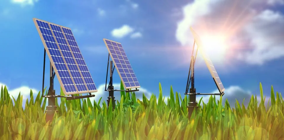 Digital composite of 3d solar panel Stock Illustration