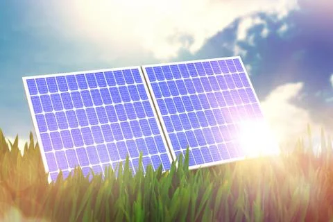 Digital composite of 3d solar panel Stock Illustration